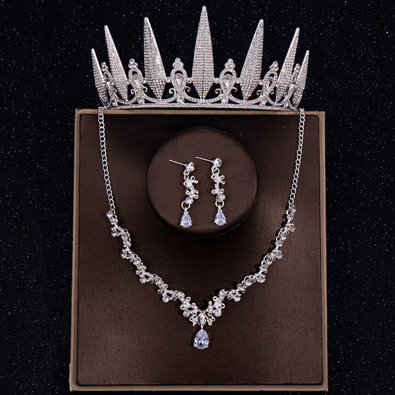 Set de bijuterii de nuntă de cristal baroc, tiara, cu stras, coroană, colier, set de cercei pentru femei, set de bijuterii de mireasă pentru petrecerea de mireasă