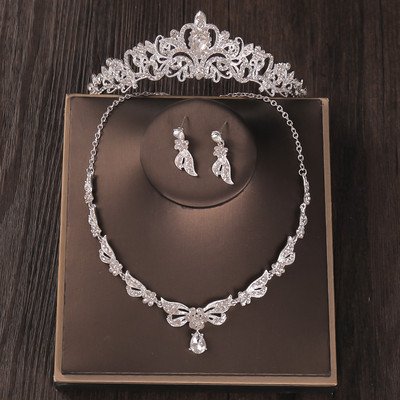 3PCS Kristalni kompleti svadbenog nakita sa vještačkim dijamantima Ogrlica Naušnice Tijara Set kruna Vjenčani dodaci za kosu Set nakita od afričkih perli