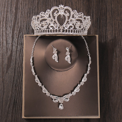 3PCS Kristalni kompleti svadbenog nakita sa vještačkim dijamantima Ogrlica Naušnice Tijara Set kruna Vjenčani dodaci za kosu Set nakita od afričkih perli