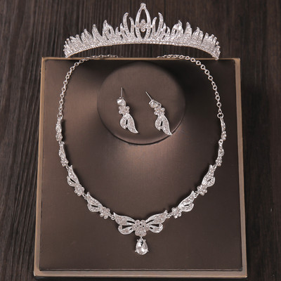 3PCS Kristalni kompleti svadbenog nakita sa vještačkim dijamantima Ogrlica Naušnice Tijara Set kruna Vjenčani dodaci za kosu Set nakita od afričkih perli