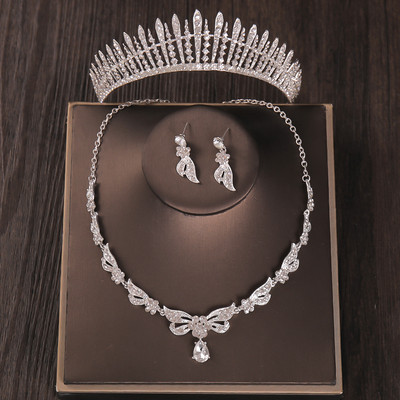 3PCS Kristalni kompleti svadbenog nakita sa vještačkim dijamantima Ogrlica Naušnice Tijara Set kruna Vjenčani dodaci za kosu Set nakita od afričkih perli