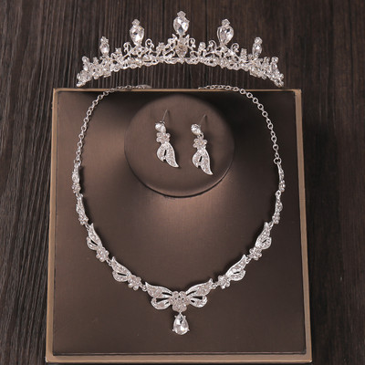 3PCS Kristalni kompleti svadbenog nakita sa vještačkim dijamantima Ogrlica Naušnice Tijara Set kruna Vjenčani dodaci za kosu Set nakita od afričkih perli