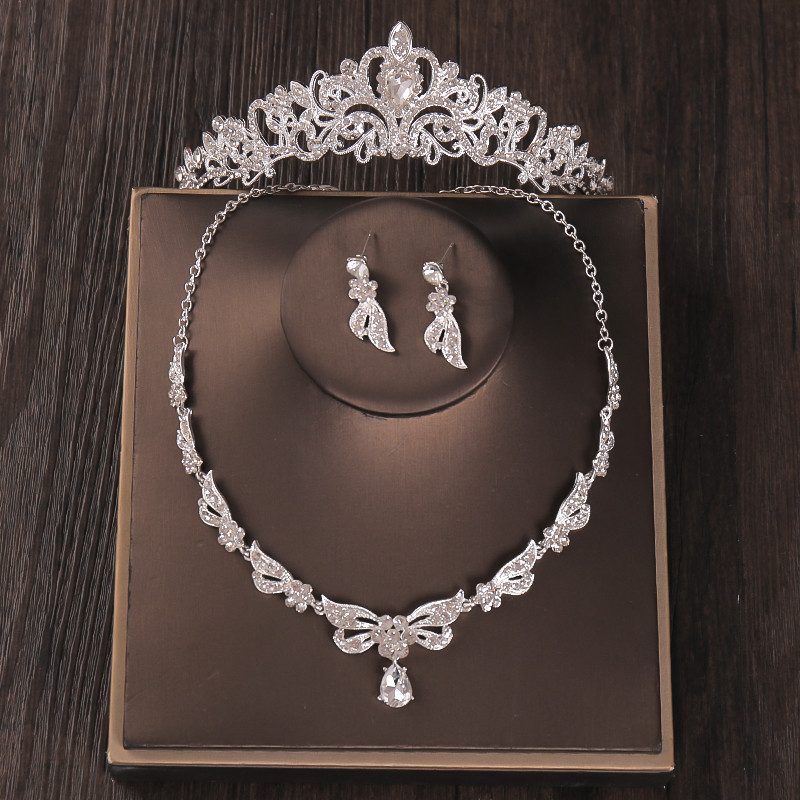 3PCS Kristalni kompleti svadbenog nakita sa vještačkim dijamantima Ogrlica Naušnice Tijara Set kruna Vjenčani dodaci za kosu Set nakita od afričkih perli