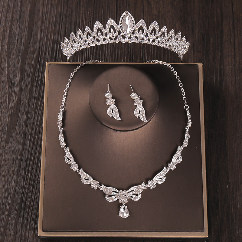 3PCS Kristalni kompleti svadbenog nakita sa vještačkim dijamantima Ogrlica Naušnice Tijara Set kruna Vjenčani dodaci za kosu Set nakita od afričkih perli