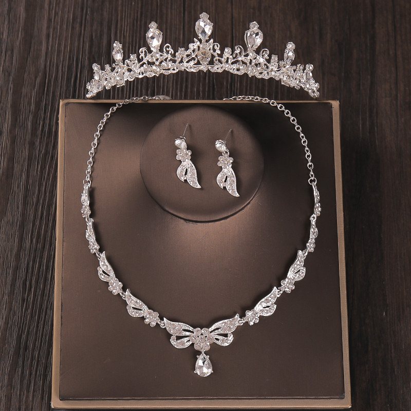3PCS Kristalni kompleti svadbenog nakita sa vještačkim dijamantima Ogrlica Naušnice Tijara Set kruna Vjenčani dodaci za kosu Set nakita od afričkih perli