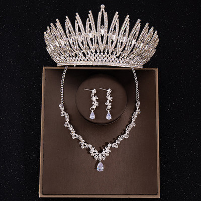 Zelta krāsas Luksusa līgavu rotaslietu komplekti Kristāla Rhinestone Tiara kroņa kaklarotas auskaru komplekts Sieviešu kāzu aksesuāri Juvelierizstrādājumu komplekts