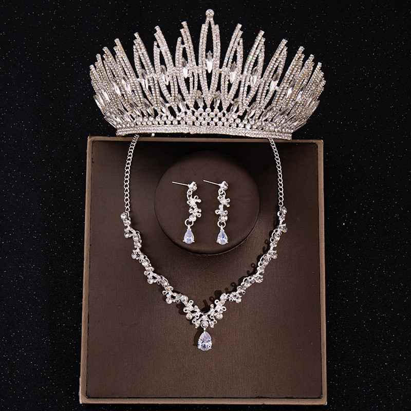 Seturi de bijuterii de mireasă de lux de culoare aurie, diademă cu strasuri de cristal, set de cercei, colier, accesorii de nuntă, set de bijuterii