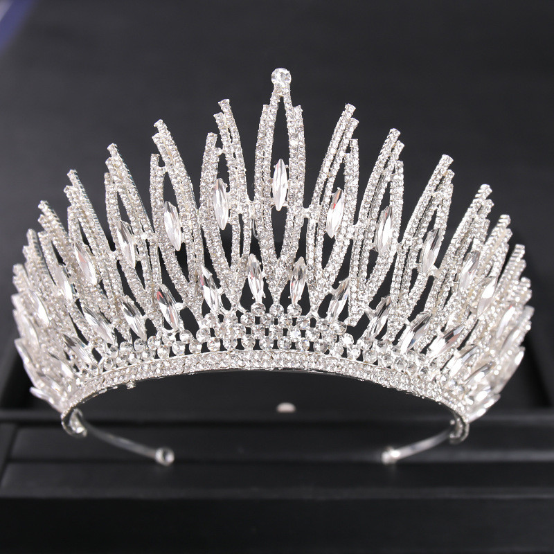 Seturi de bijuterii de mireasă de lux de culoare aurie, diademă cu strasuri de cristal, set de cercei, colier, accesorii de nuntă, set de bijuterii