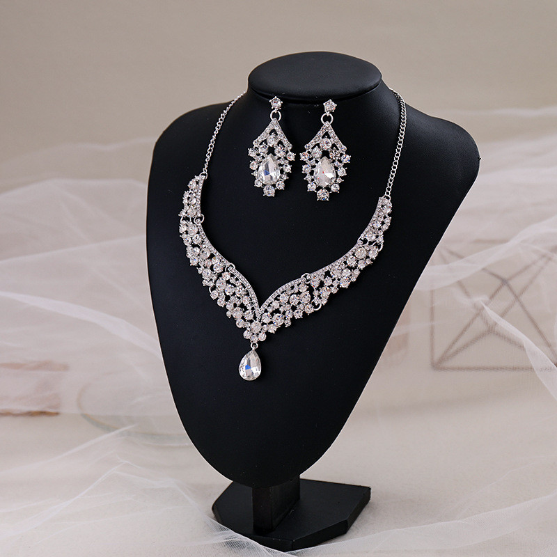 Luksuzna kristalna svadbena ogrlica, set naušnica za žene, svadbena zabava, ogrlica s kamenčićima, set naušnica, svadbeni set nakita, poklon
