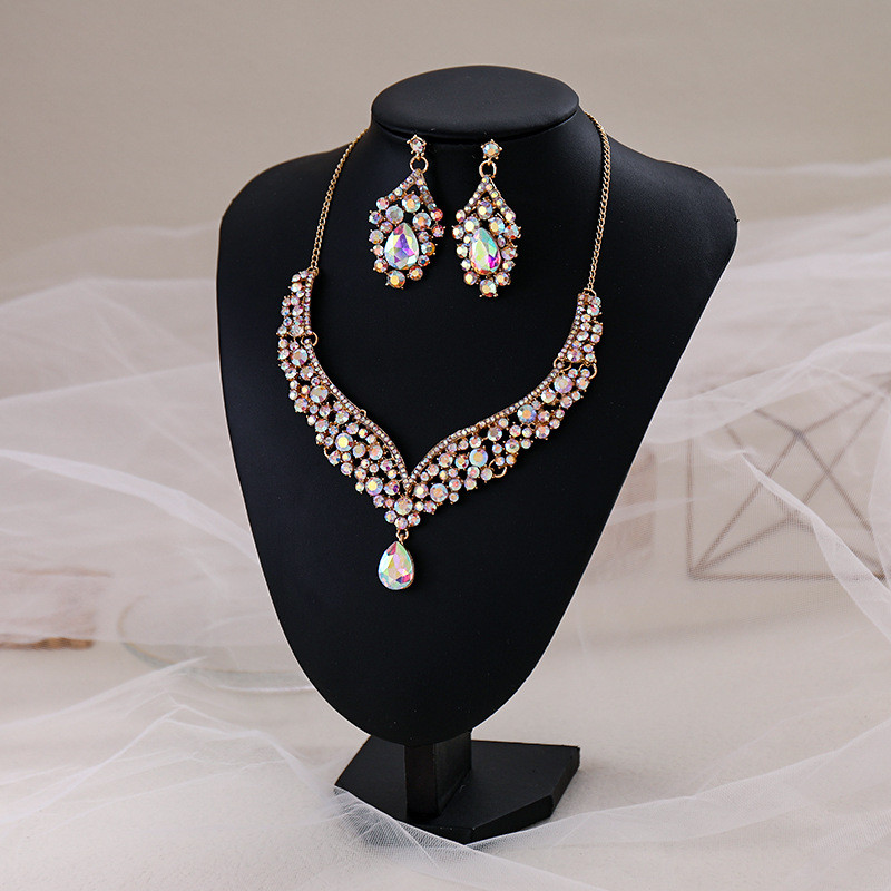 Luksuzna kristalna svadbena ogrlica, set naušnica za žene, svadbena zabava, ogrlica s kamenčićima, set naušnica, svadbeni set nakita, poklon