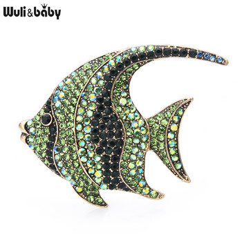 Wuli&baby Sparkling Rhinestone Fish Καρφίτσες Γυναικείες μεταλλικές 3χρωμες Flat Fish Office Casual καρφίτσες καρφίτσας Δώρα