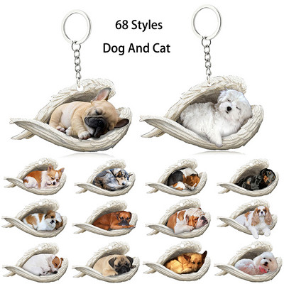 1 Piece 68 Style Dog And Cat Sleeping Angel Pendant Bag Key Chains Car Keychain Keyring Animal Pet Jewelry Gift For Women Girls