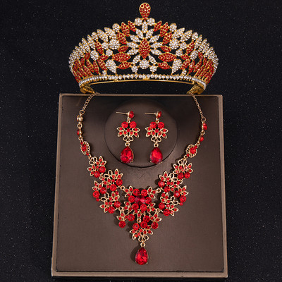 Seturi de bijuterii de mireasa de cristal de lux pentru femei baroc cu strass tiara coroana set de cercei set de accesorii de bijuterii de nunta