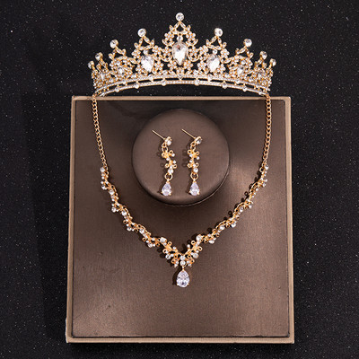 Barokkstüümid pruudi ehtekomplektid kivikristallidest tiaara kroonkõrvarõngad kaelakee pulmapruud luksuslik ehtekomplekt peokink