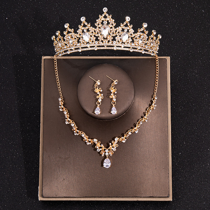 Barokkstüümid pruudi ehtekomplektid kivikristallidest tiaara kroonkõrvarõngad kaelakee pulmapruud luksuslik ehtekomplekt peokink