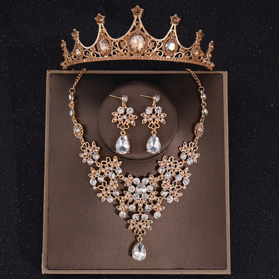 Barokk Vintage zöld kristály menyasszonyi ékszer készletek strassz tiara korona fülbevaló nyaklánc nyaklánc esküvői Dubai ékszer szett