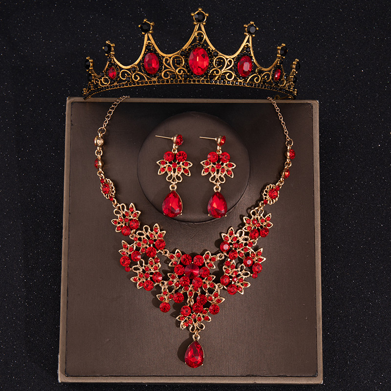 Barokk Vintage zöld kristály menyasszonyi ékszer készletek strassz tiara korona fülbevaló nyaklánc nyaklánc esküvői Dubai ékszer szett