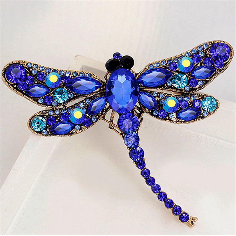 Kristály Vintage szitakötő brossok Női Nagy Rovar Bross Pin Divat Ruha Kabát Kiegészítők Aranyos ékszerek
