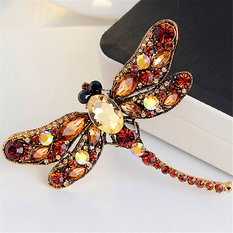 Kristály Vintage szitakötő brossok Női Nagy Rovar Bross Pin Divat Ruha Kabát Kiegészítők Aranyos ékszerek