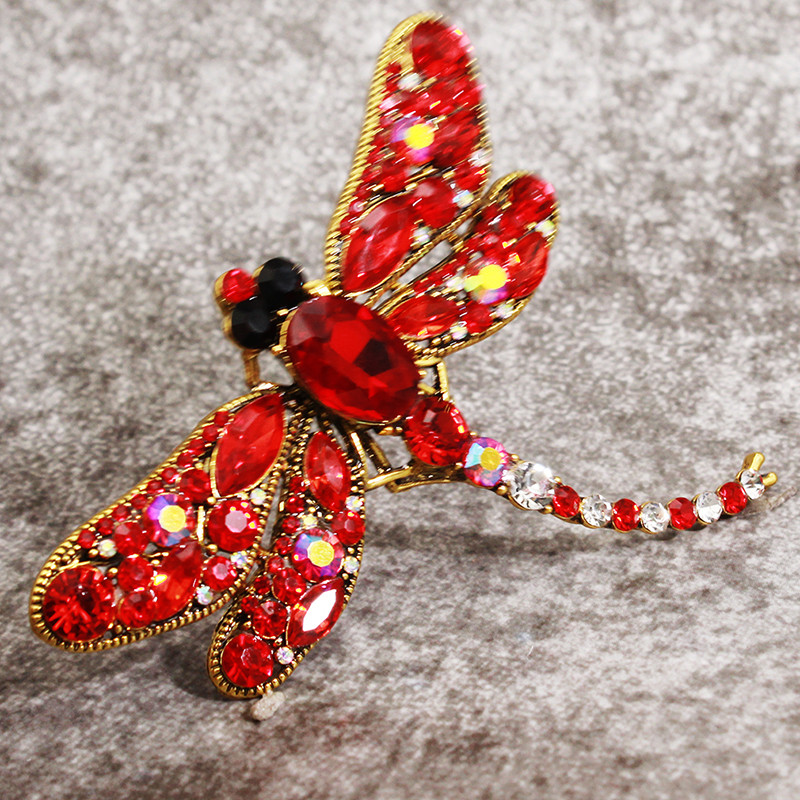 Kristály Vintage szitakötő brossok Női Nagy Rovar Bross Pin Divat Ruha Kabát Kiegészítők Aranyos ékszerek