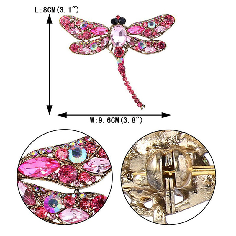 Kristály Vintage szitakötő brossok Női Nagy Rovar Bross Pin Divat Ruha Kabát Kiegészítők Aranyos ékszerek