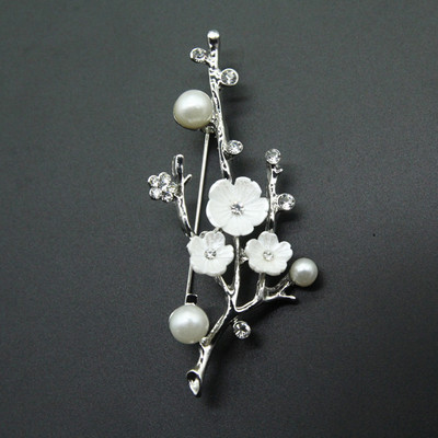 Broșe din flori de prun naturale realizate manual Ace pentru femeie, vintage, buchet de broșă cu perle de apă dulce, pentru petrecerea de nuntă
