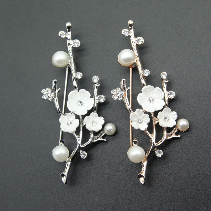 Broșe din flori de prun naturale realizate manual Ace pentru femeie, vintage, buchet de broșă cu perle de apă dulce, pentru petrecerea de nuntă