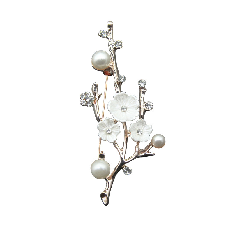 Broșe din flori de prun naturale realizate manual Ace pentru femeie, vintage, buchet de broșă cu perle de apă dulce, pentru petrecerea de nuntă