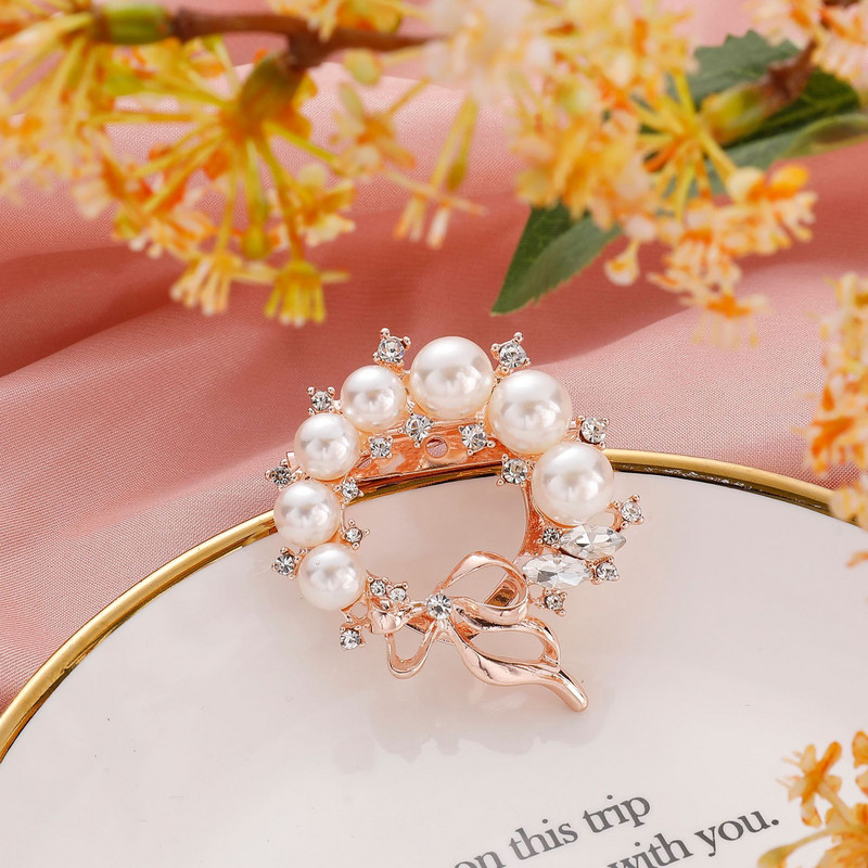 Naujos perlų ir kalnų krištolinio akmens sagės moterims Baroko stiliaus madingos, elegantiškos lanko sagės segės Vakarėlio vestuvinės dovanos