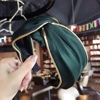 Benzi mari de păr din șifon solid pentru femei, bijuterii de modă, benzi cu lățime de noduri încrucișate pentru femei, accesorii sportive laterale de aur de epocă Mujer