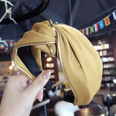 Benzi mari de păr din șifon solid pentru femei, bijuterii de modă, benzi cu lățime de noduri încrucișate pentru femei, accesorii sportive laterale de aur de epocă Mujer