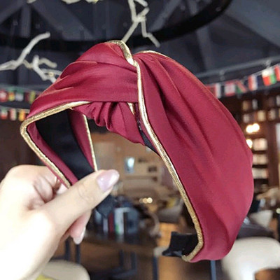 Benzi mari de păr din șifon solid pentru femei, bijuterii de modă, benzi cu lățime de noduri încrucișate pentru femei, accesorii sportive laterale de aur de epocă Mujer