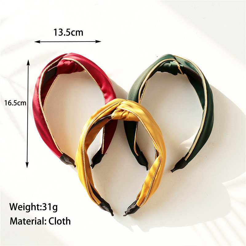 Benzi mari de păr din șifon solid pentru femei, bijuterii de modă, benzi cu lățime de noduri încrucișate pentru femei, accesorii sportive laterale de aur de epocă Mujer