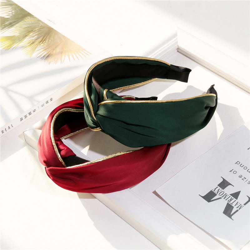 Benzi mari de păr din șifon solid pentru femei, bijuterii de modă, benzi cu lățime de noduri încrucișate pentru femei, accesorii sportive laterale de aur de epocă Mujer