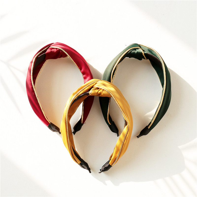 Benzi mari de păr din șifon solid pentru femei, bijuterii de modă, benzi cu lățime de noduri încrucișate pentru femei, accesorii sportive laterale de aur de epocă Mujer