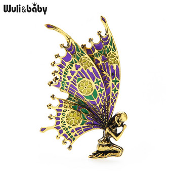 Wuli&baby Vintage Butterfly Wings Fairy καρφίτσες Γυναικείες καρφίτσες καρφίτσας από ποιοτικό σμάλτο 2 χρώματα 2021 Δώρο κοσμημάτων σχεδιαστών Angel