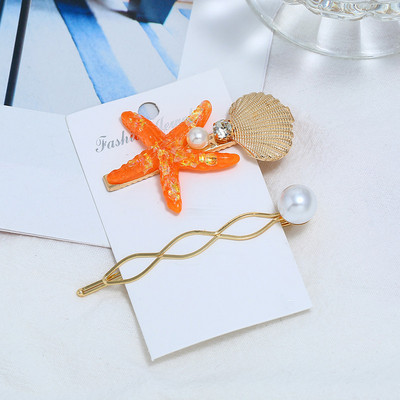 Бохо фиби за жени Бохемски бижута 2019 Голяма морска звезда Метална обвивка Златни игли Щипка Аксесоари за коса Плажен стил Перлени щипки