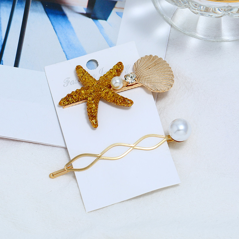 Бохо фиби за жени Бохемски бижута 2019 Голяма морска звезда Метална обвивка Златни игли Щипка Аксесоари за коса Плажен стил Перлени щипки
