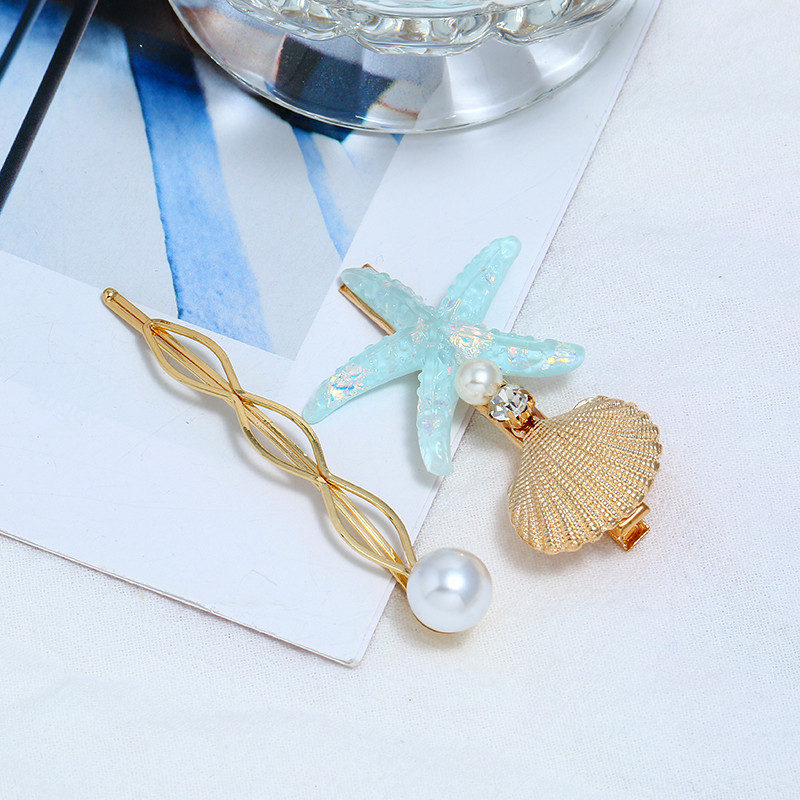 Бохо фиби за жени Бохемски бижута 2019 Голяма морска звезда Метална обвивка Златни игли Щипка Аксесоари за коса Плажен стил Перлени щипки