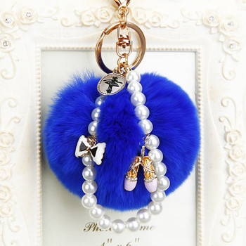 Fashion Faux Fluffy Crystal Bottle Bow Pompom Keychain Pearl Chain νούμερο 5 Γυναικεία Τσάντα αυτοκινήτου Δαχτυλίδι μπρελόκ Μπρελόκ Κοσμήματα