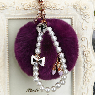 Fashion Faux Fluffy Crystal Bottle Bow Pompon Breloc Lanț de perle numărul 5 Geantă de mână Femei Breloc Mașină Inel Breloc Bijuterii