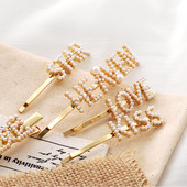 Ace de păr cu literă nouă Accesorii de păr pentru femei Bijuterii de modă Agrafe de păr perle simulate Girls Love Gold Grips de păr 9 stiluri