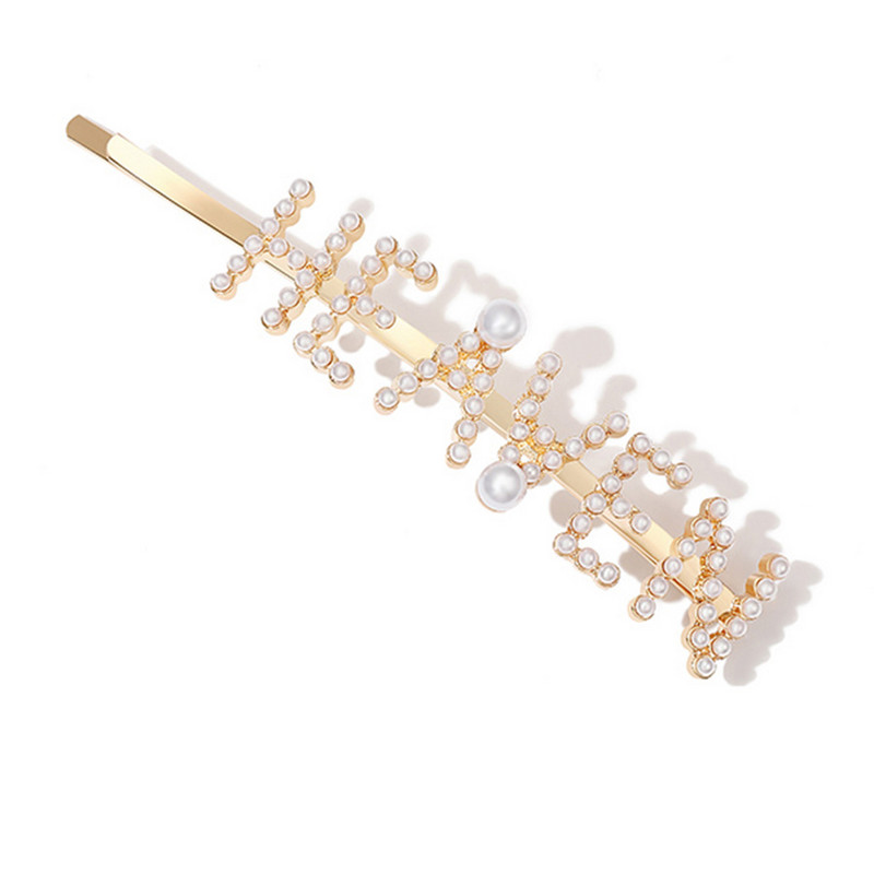 Ace de păr cu literă nouă Accesorii de păr pentru femei Bijuterii de modă Agrafe de păr perle simulate Girls Love Gold Grips de păr 9 stiluri