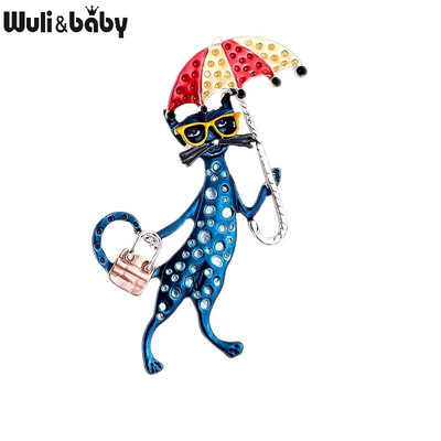 Wuli&baby Sexy Taking Bag And Umbrella Котешки брошки за жени 3-цветни ежедневни офис брошки Игли Подаръци