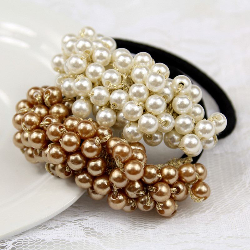 Scrunchie elegant pentru femei, la modă, cu perle de imitație, suport pentru coadă de cal, benzi elastice de păr pentru fete, accesorii pentru păr, frânghie