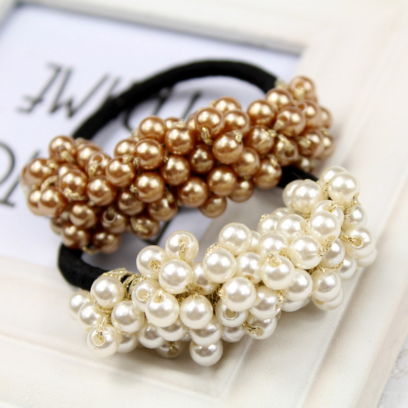 Scrunchie elegant pentru femei, la modă, cu perle de imitație, suport pentru coadă de cal, benzi elastice de păr pentru fete, accesorii pentru păr, frânghie