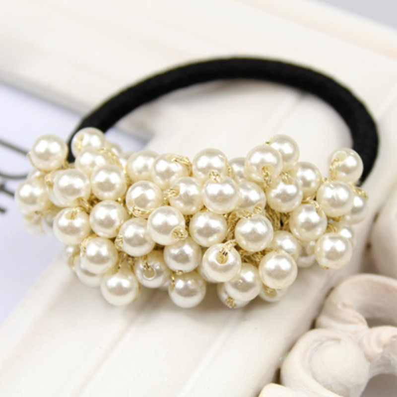 Scrunchie elegant pentru femei, la modă, cu perle de imitație, suport pentru coadă de cal, benzi elastice de păr pentru fete, accesorii pentru păr, frânghie