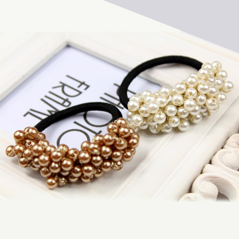 Scrunchie elegant pentru femei, la modă, cu perle de imitație, suport pentru coadă de cal, benzi elastice de păr pentru fete, accesorii pentru păr, frânghie