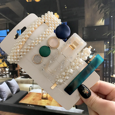 1 set de accesorii de păr pentru femei, suport elastic pentru coadă de cal, benzi de cauciuc pentru copii, barete de perle simulate pentru fete, cleme de păr 2020