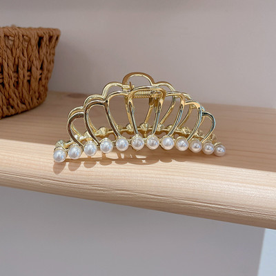 Korea Large Pearl Hair Claw Clip за жени Инструмент за дебела коса Butterfly Bowknot Gold Metal Geometric Hair Clamp Аксесоари